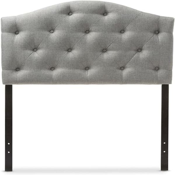 Gray Twin Size Fabric Upholstered Headboard, Button Tufted Scalloped Headboard