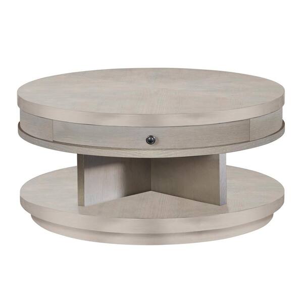 Progressive Furniture Augustine 38 in. Pearlized Gray Medium Round Wood Coffee Table with Drawers