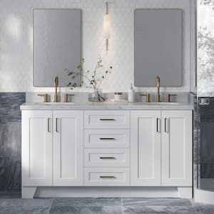 Taylor 67 in. W x 22 in. D x 36 in. H Double Sink Freestanding Bath Vanity in White with Carrara White Marble Top