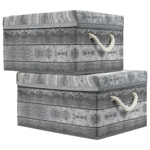 16.62 in. L x 8 in. W x 12.25 in. H Gray Rustic Collapsible Fabric Storage Bin with with Lid and Carry Handles Set of 2