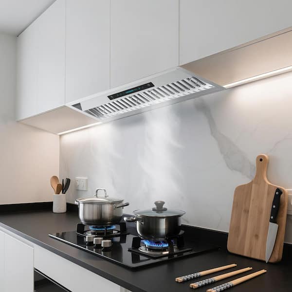 42 in. 600 CFM Convertible Insert Range Hood in Stainless Steel 4-Speed with LED, Touch and Gesture Control with Remote