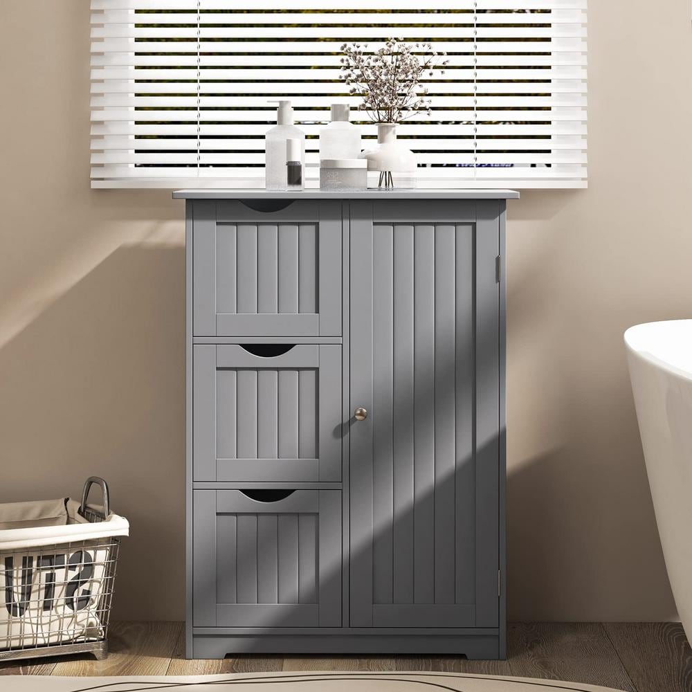24 in. W x 12 in. D x 32 in. H Gray MDF Freestanding Bathroom Linen Cabinet Floor Cabinet Side Storage Cabinet price history on PriceWatchPro