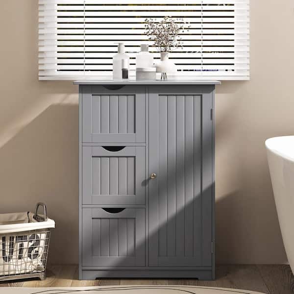 24 in. W x 12 in. D x 32 in. H Gray MDF Freestanding Bathroom Linen Cabinet Floor Cabinet Side Storage Cabinet