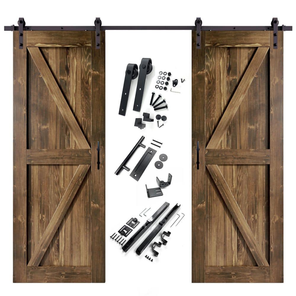 38 in. x 84 in. K-Frame Walnut Double Pine Wood Interior Sliding Barn Door with Hardware Kit, Non-Bypass price history on PriceWatchPro