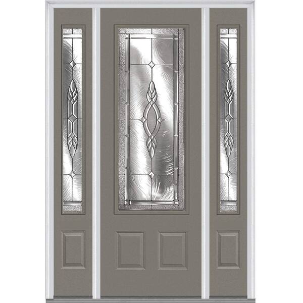 Milliken Millwork 64 in. x 96 in. Brentwood Decorative Glass 3/4 Lite Painted Fiberglass Smooth Prehung Front Door