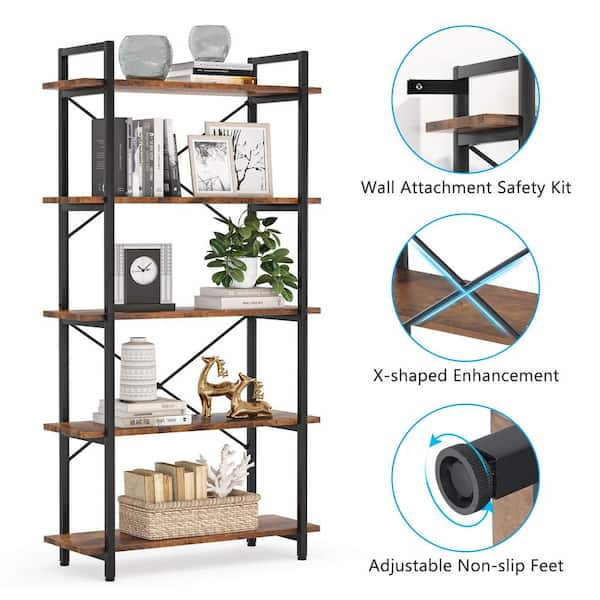  DongRong Bookshelf 5 Tier Bookcase Tall Ladder Book