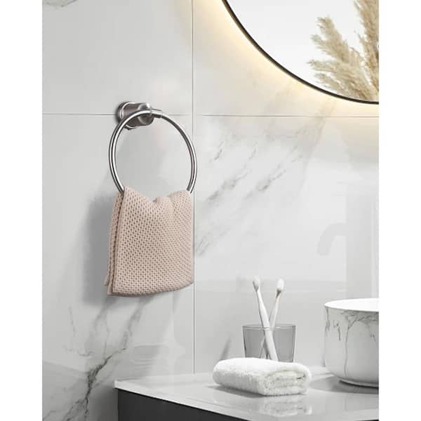 Wall Mounted Stainless Steel Round Towel Ring Hand Towel Holder for Bathroom Kitchen in Brushed Nickel