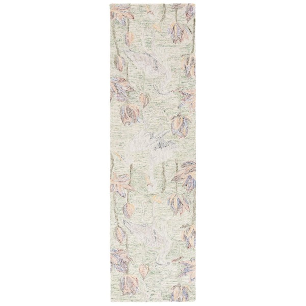 SAFAVIEH Blossom 2 ft. x 8 ft. Green/Ivory Oversized Floral Runner Rug ...