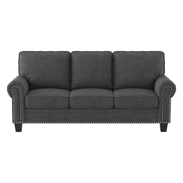 EVERGLADE HOME Taye 85.5 in. W Rolled Arm Microfiber Straight Sofa in Dark Gray