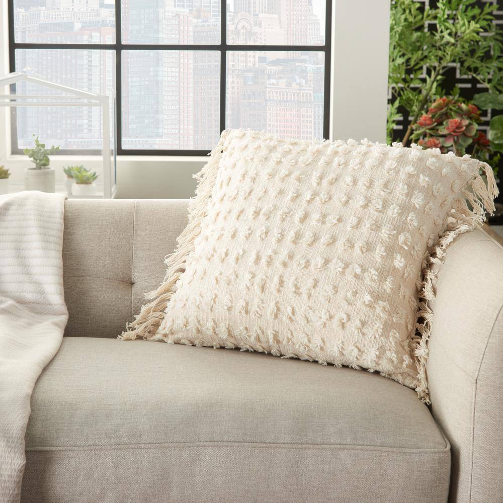 20"x20" Oversize Life Styles Cut Fray Texture Square Throw Pillow Cream - Mina Victory: Mid-Century Modern, Indoor Cotton Pillow with Zipper