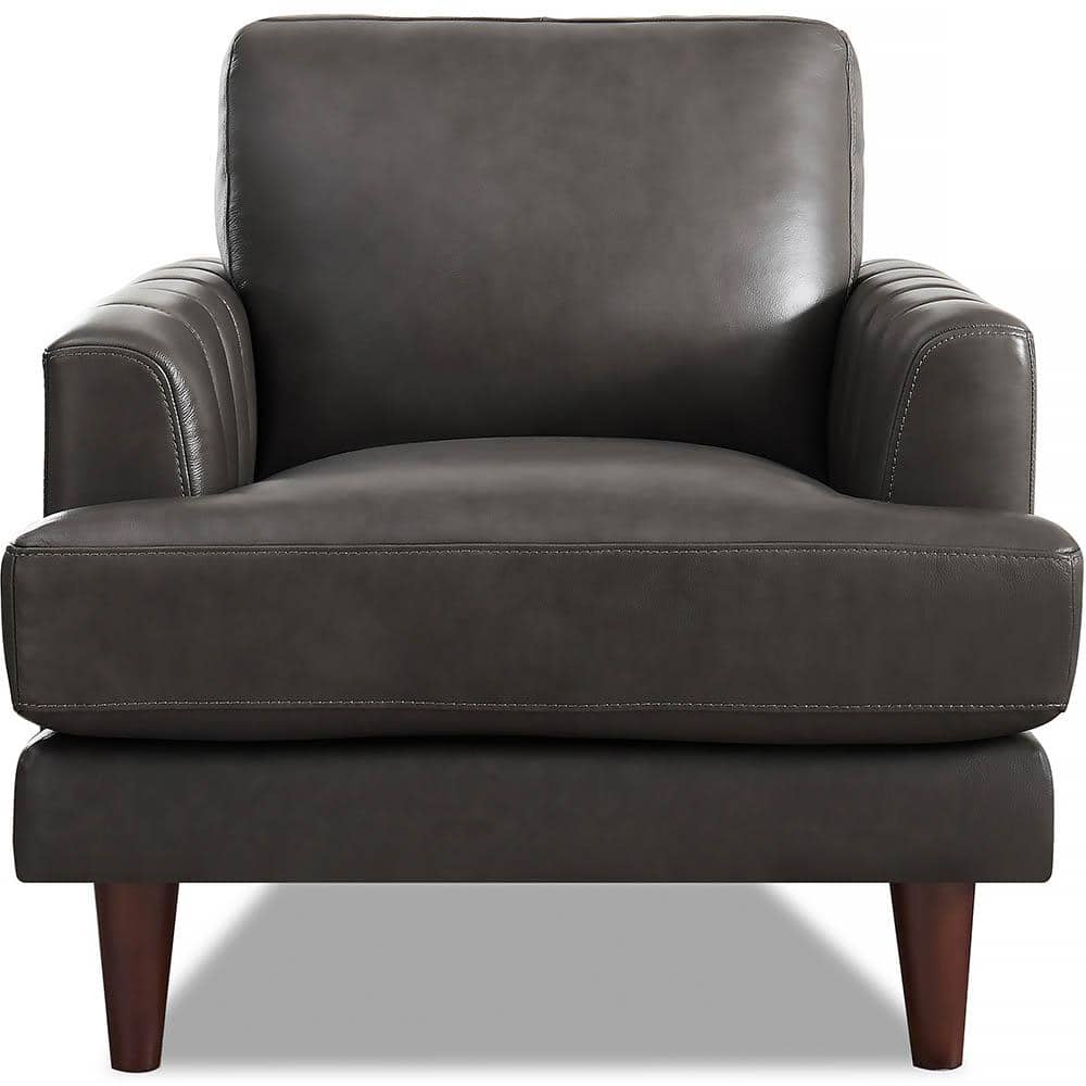 Cassia Concord Gray Top Grain Leather Arm Chair with Removable Cushions