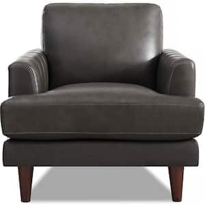 Cassia Concord Gray Top Grain Leather Arm Chair with Removable Cushions