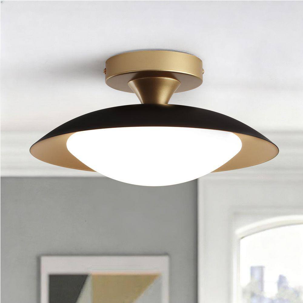PAKOKULA 11.8 in.1-Light Industrial Black and Gold LED Semi-Flush