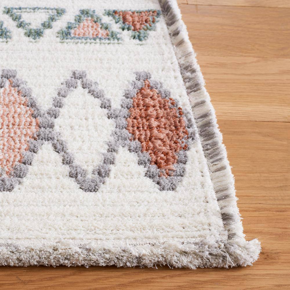 Ivory and Multicolor Geometric Wool and Synthetic 4' x 6' Area Rug
