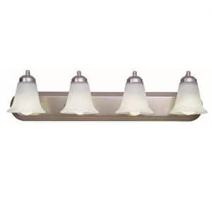 Cabernet Collection 30 in. 4-Light Brushed Nickel Bathroom Vanity Light Fixture with White Marbleized Shade
