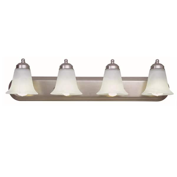 Bel Air Lighting Cabernet Collection 30 in. 4-Light Brushed Nickel Bathroom Vanity Light Fixture with White Marbleized Shade