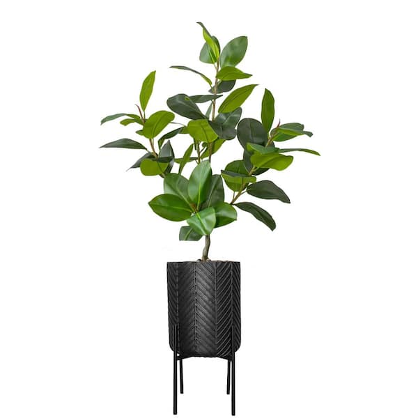 VINTAGE HOME 69 .5" Artificial Rubber tree in Chevron planter