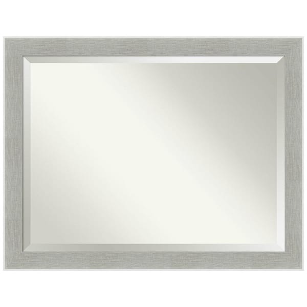 Amanti Art Medium Rectangle Glam Linen Grey Beveled Glass Casual Mirror (35.25 in. H x 45.25 in. W)