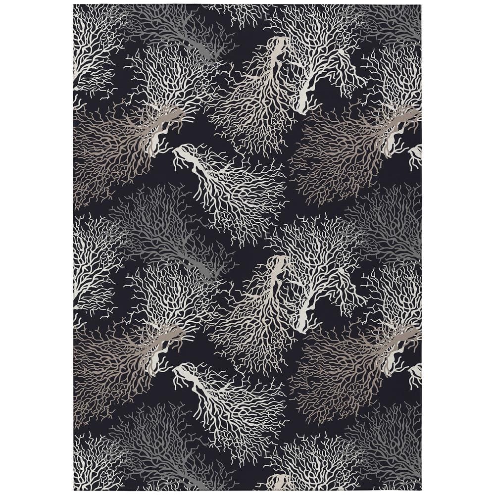Surfside Black 9 ft. x 12 ft. Geometric Indoor/Outdoor Area Rug