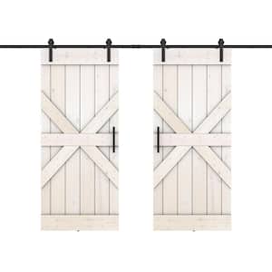 Mid X 60 in. x 84 in. Fully Set Up White Finished Pine Wood Sliding Barn Door with Hardware Kit