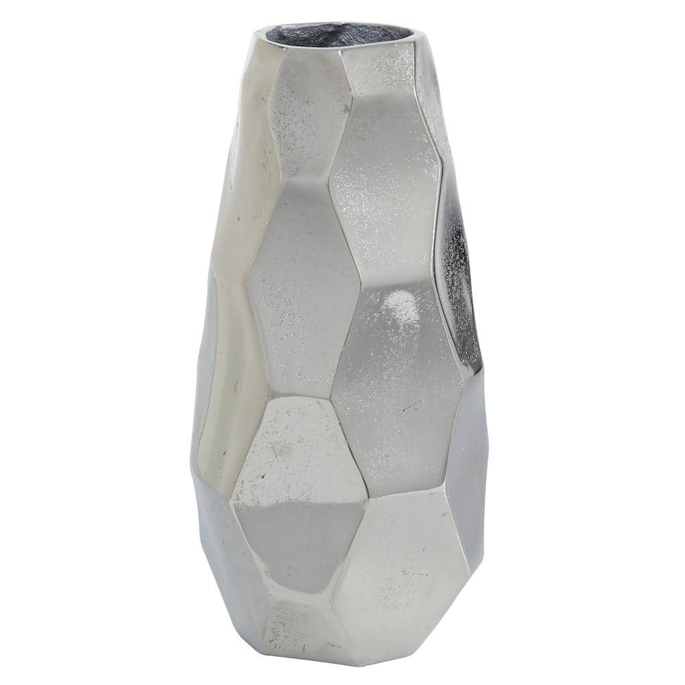 Medium Geometric Silver Aluminum Decorative Vase