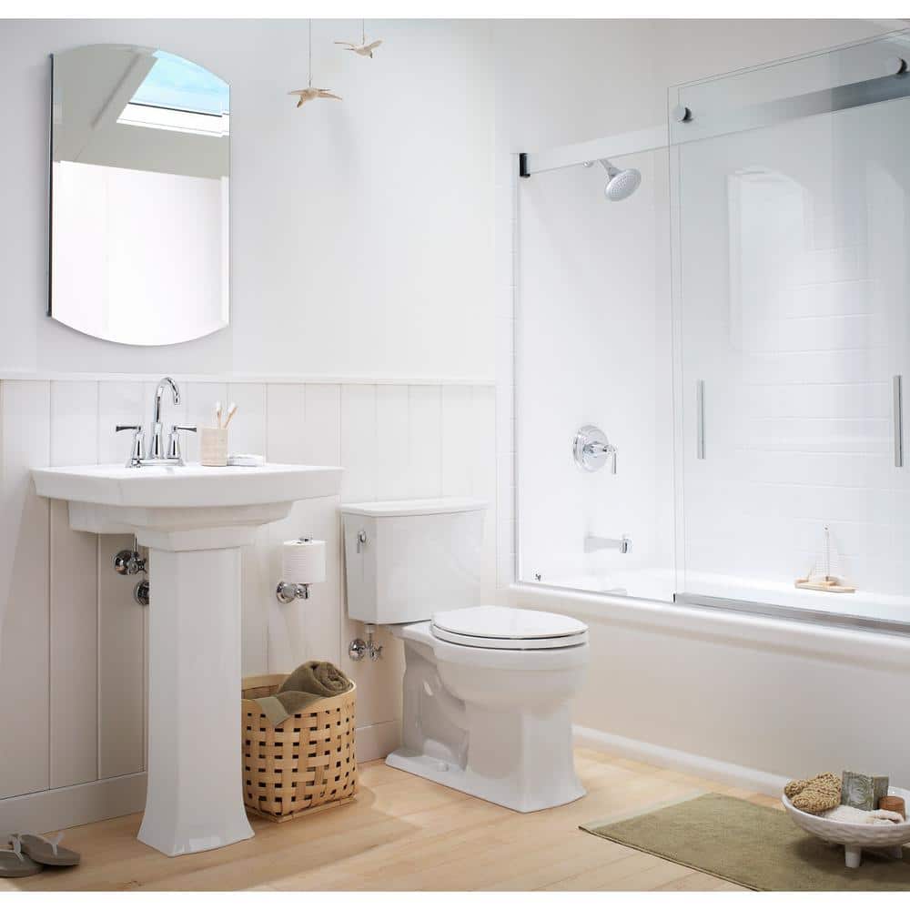 Archer White Ceramic Rectangular Pedestal Sink with Beveled Edges