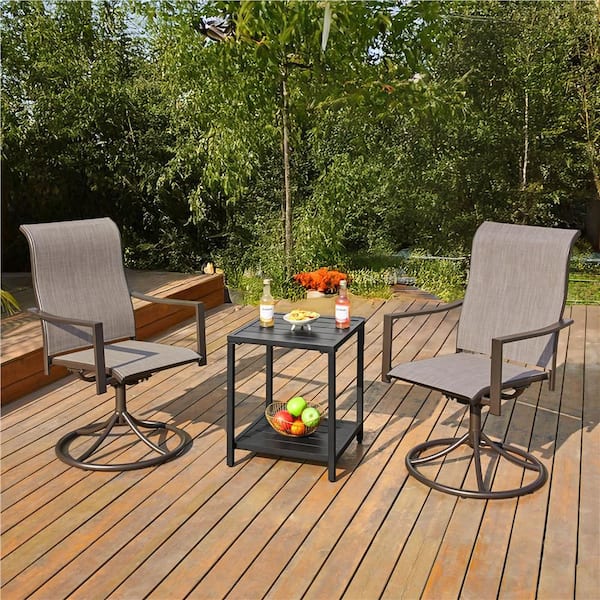 Set of 2 Texteline Patio Swivel Dining Chairs with Armrests and Backrest for Lawn Deck Backyard, Brown