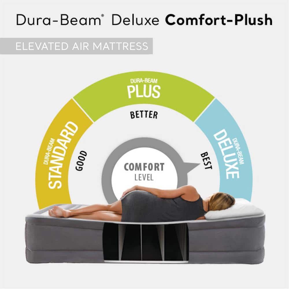 King Size Gray and White Raised Air Mattress with Built-In Pump