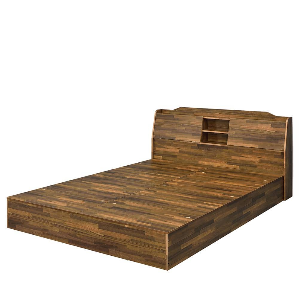 Hestia Midcentury Queen Bed with Upholstered Leather Headboard and Storage