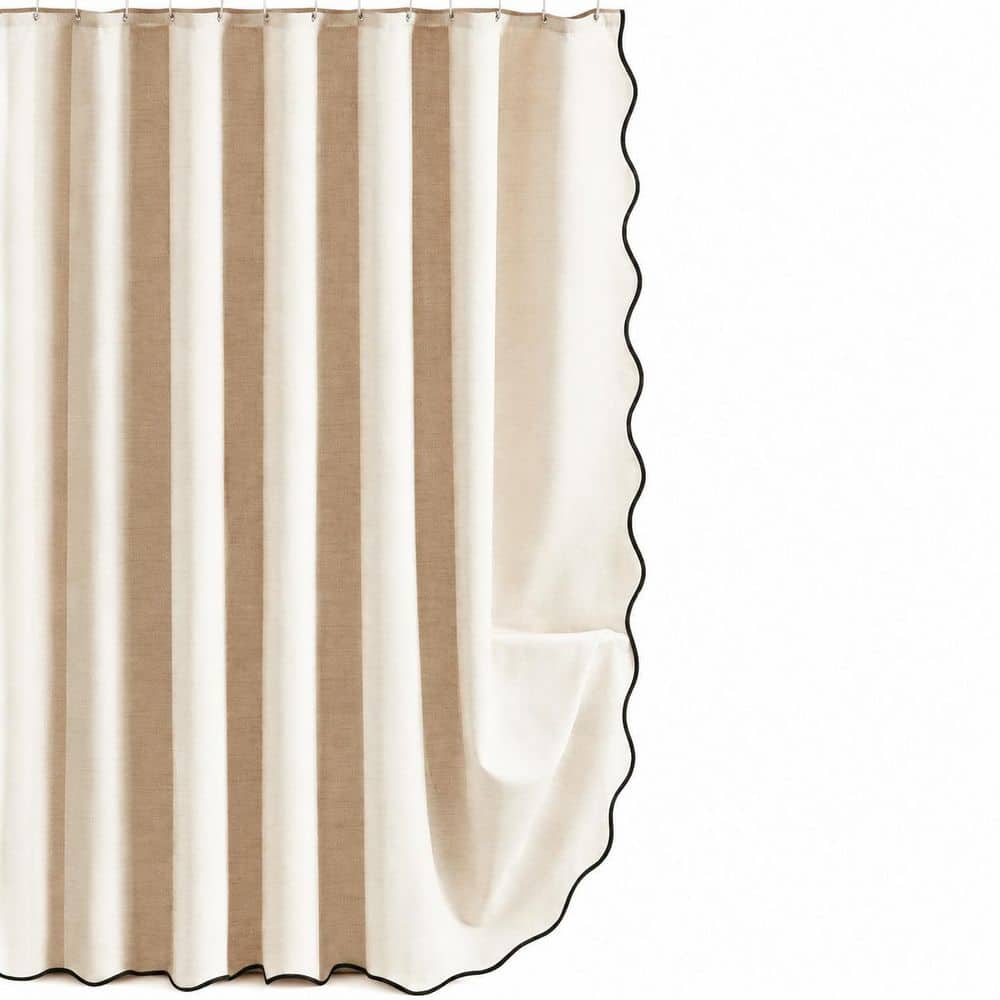 72 in. W x 96 in. L Polyester Shower Curtain in Beige Cream Linen Texture Waterproof Scalloped Edge Set price history on PriceWatchPro