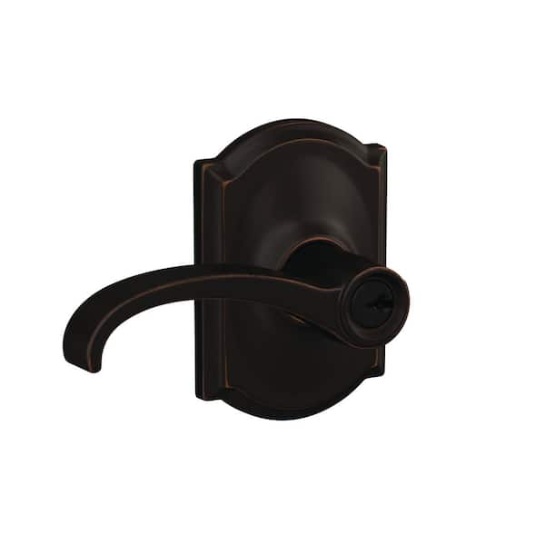 Schlage Custom Whitney Aged Bronze Keyed Entry Door Handle with Camelot Trim
