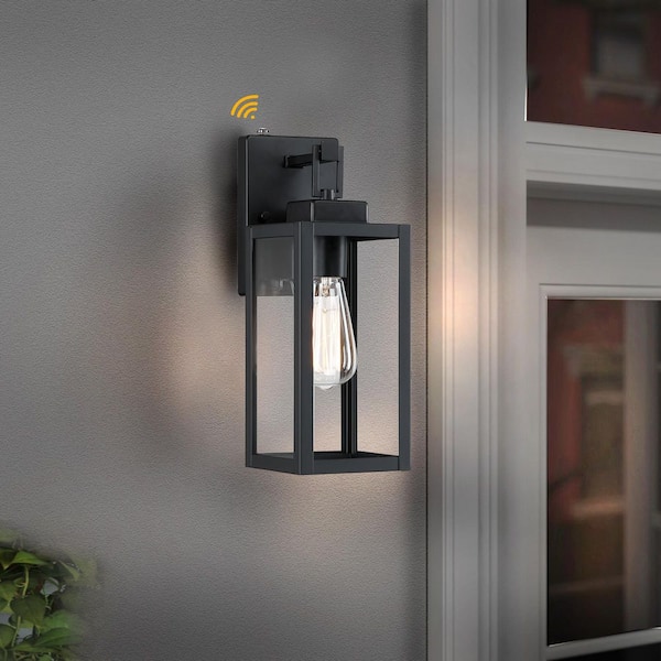 Bonanza 14 in 1-Light Matte Black Outdoor Wall Lantern Sconce with Dusk to Dawn