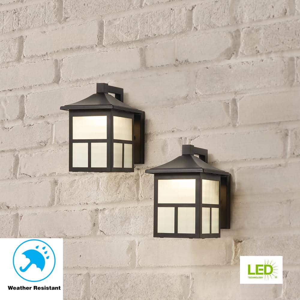 Hampton Bay Jasper Sand Black Outdoor Wall Lantern – 2-Pack Hardwired Sconce, Bronze Finish, LED Compatible