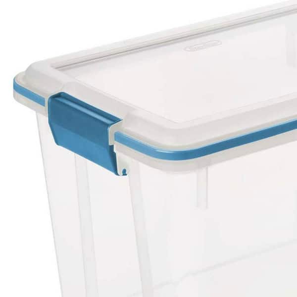 Sterilite 20 Gal Latch Tote Gray with Green Latches, 22.12″ x