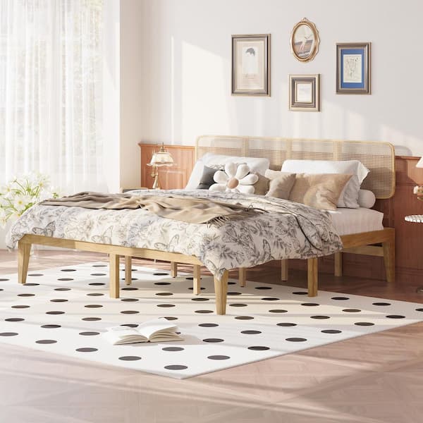 FUFU&GAGA Yellow Burly Wood Color Solid Wood Oak Flatbed Frame