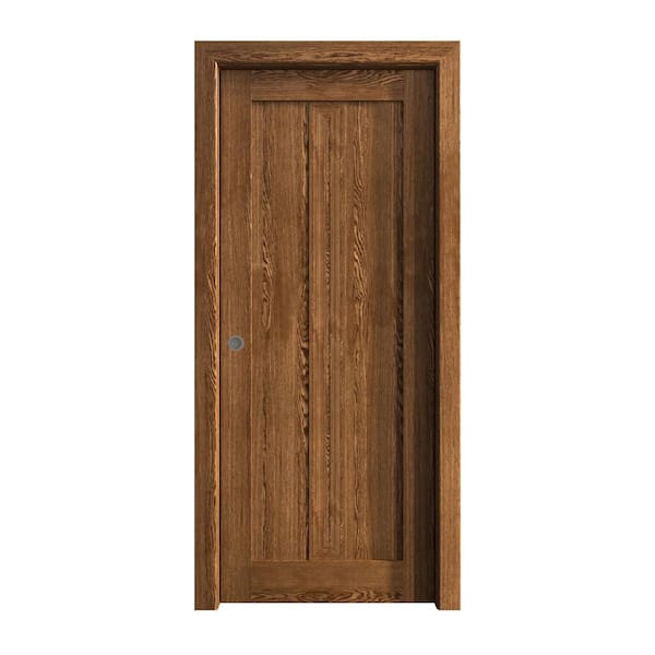 28 in. x 84 in. Cognac Oak Solid Wood Pocket Door With Hardware