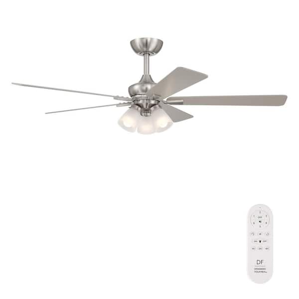 Charney 52 in. Indoor Brushed Nickel Traditional Ceiling Fan with (3) 3000K LED Bulbs, Frosted Shades, Remote Included