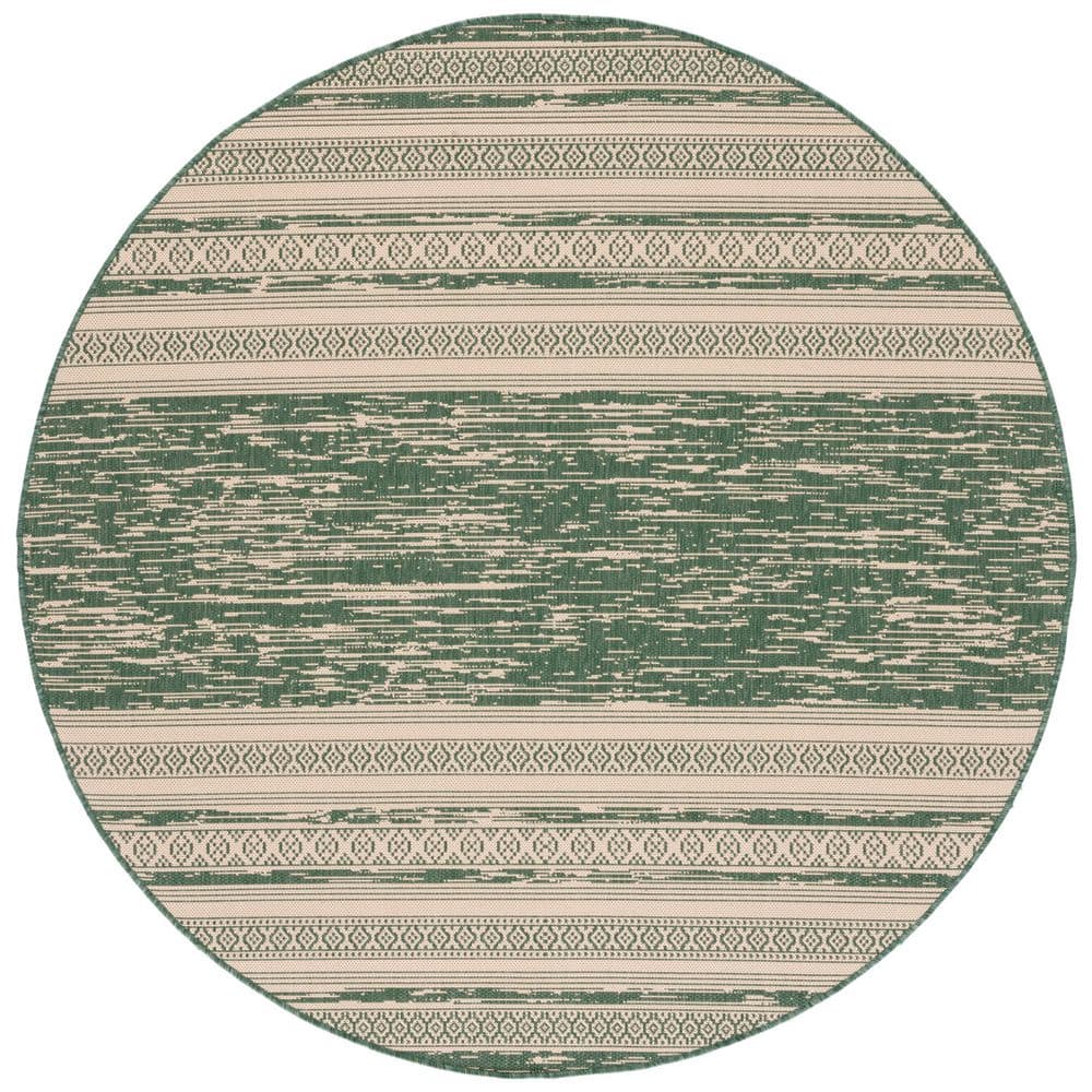 Courtyard Dark Green/Beige 7 ft. x 7 ft. Aztec Striped Indoor/Outdoor Round Area Rug price history on PriceWatchPro