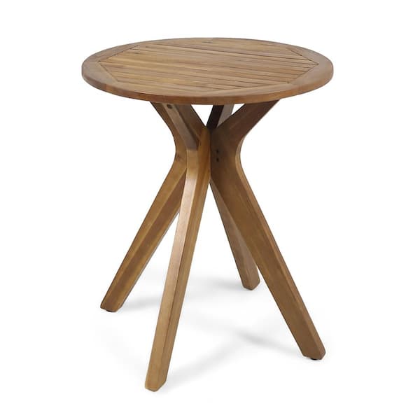 27.5" Brown Acacia Wood Outdoor Side Table