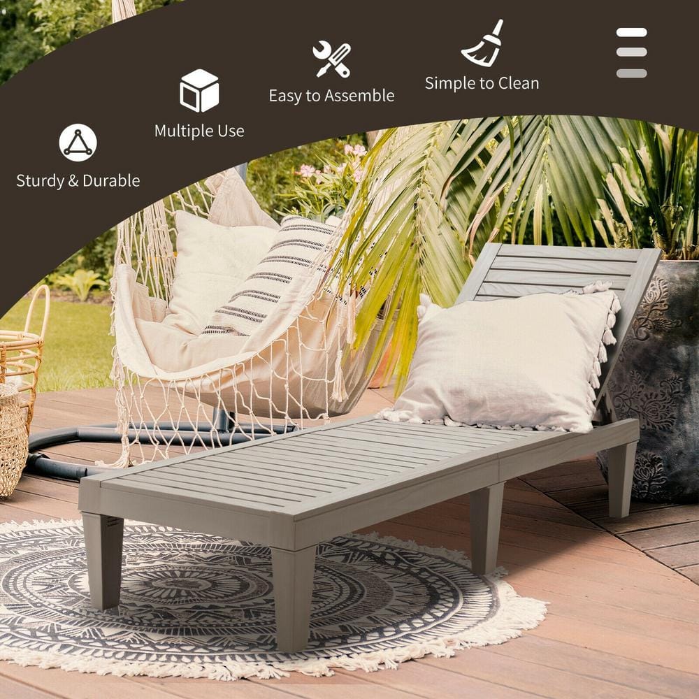 Brown Adjustable Plastic Patio Chaise Lounge Chair