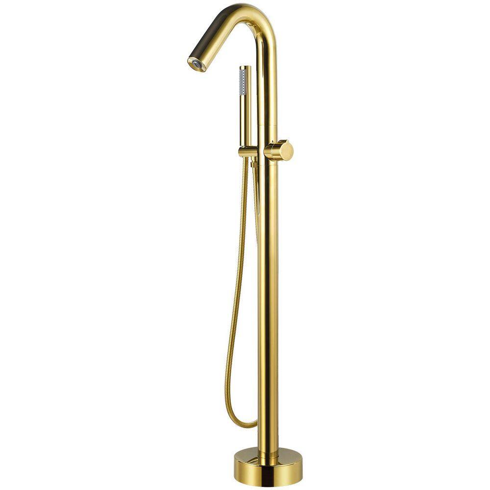 Single-Handle Claw Foot Tub Faucet Freestanding Floor Mount Roman Tub Faucet with Hand Shower in Polished Gold price history on PriceWatchPro