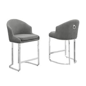 Raul 24 in. Dark Grey Low Back Metal Frame Chrome Iron Legs Counter Stool With Teddy Fabric Set of 2