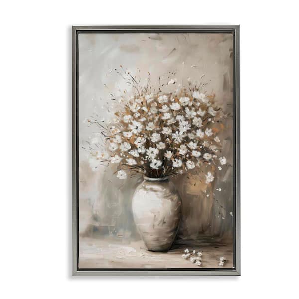 Stupell Industries Vintage Still Life Bouquet by LSR Design Studio Gray Floater Frame Nature Graphic Art Print 25 in. x 17 in.