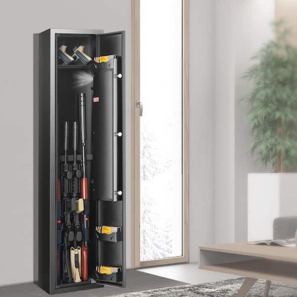 5-Rifles Gun Safe, Rifle Safe with Fingerprint Lock, Gun Storage Cabinet for Shotguns with Removable Shelf, Pistol Rack