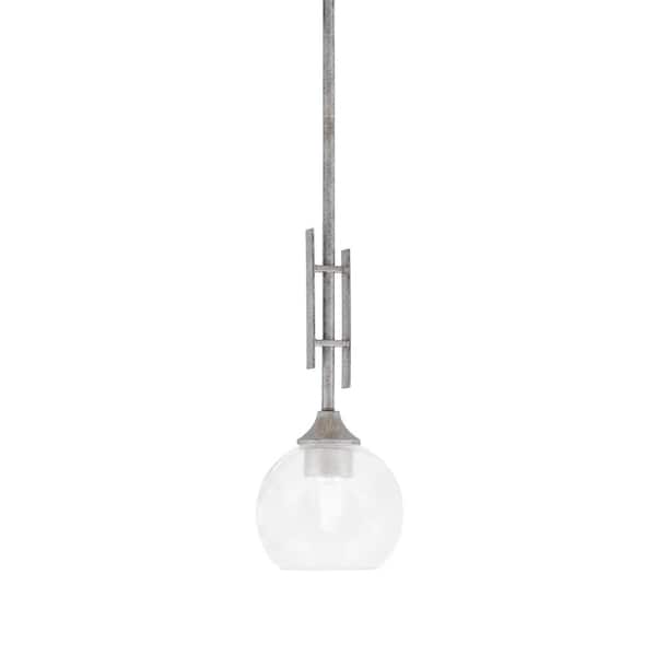 Unbranded Ontario 60-Watt, 1-Light Aged Silver Stem Hung Mini Pendant Light with Clear Bubble Glass Shade and No Bulb Included
