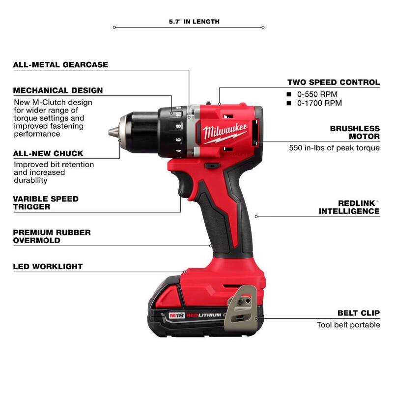 M18 18V Lithium-Ion Brushless Cordless Compact Drill/Impact Combo Kit (2-Tool) w/(3) 2.0Ah Batteries