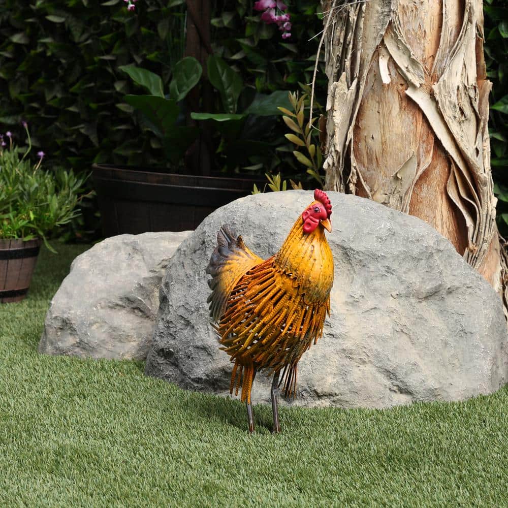 Golden Brown 16" Metal Hen Lawn Decoration