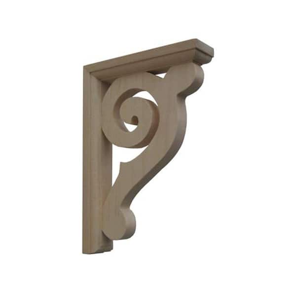 HOUSE OF FARA 1-1/2 in. x 6 in. x 8-1/2 in. Wood Scroll Shelf Bracket