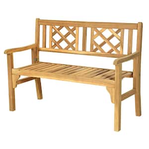 Patio Foldable Wood Bench with Curved Backrest and Armrest