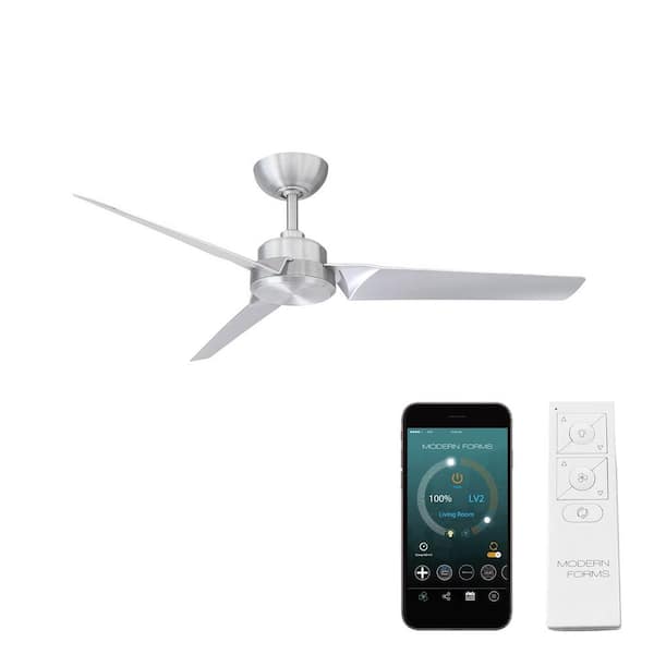 Modern Forms Roboto 52 in. Smart Indoor/Outdoor Brushed Aluminum 3-Blade Standard Ceiling Fan Plus Remote